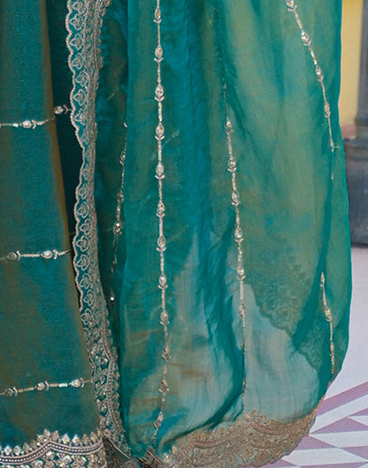 Teal Green Shimmer Sequence Embroidery Saree