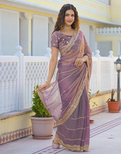 Dusty Mauve Shimmer Sequence Embroidery Saree