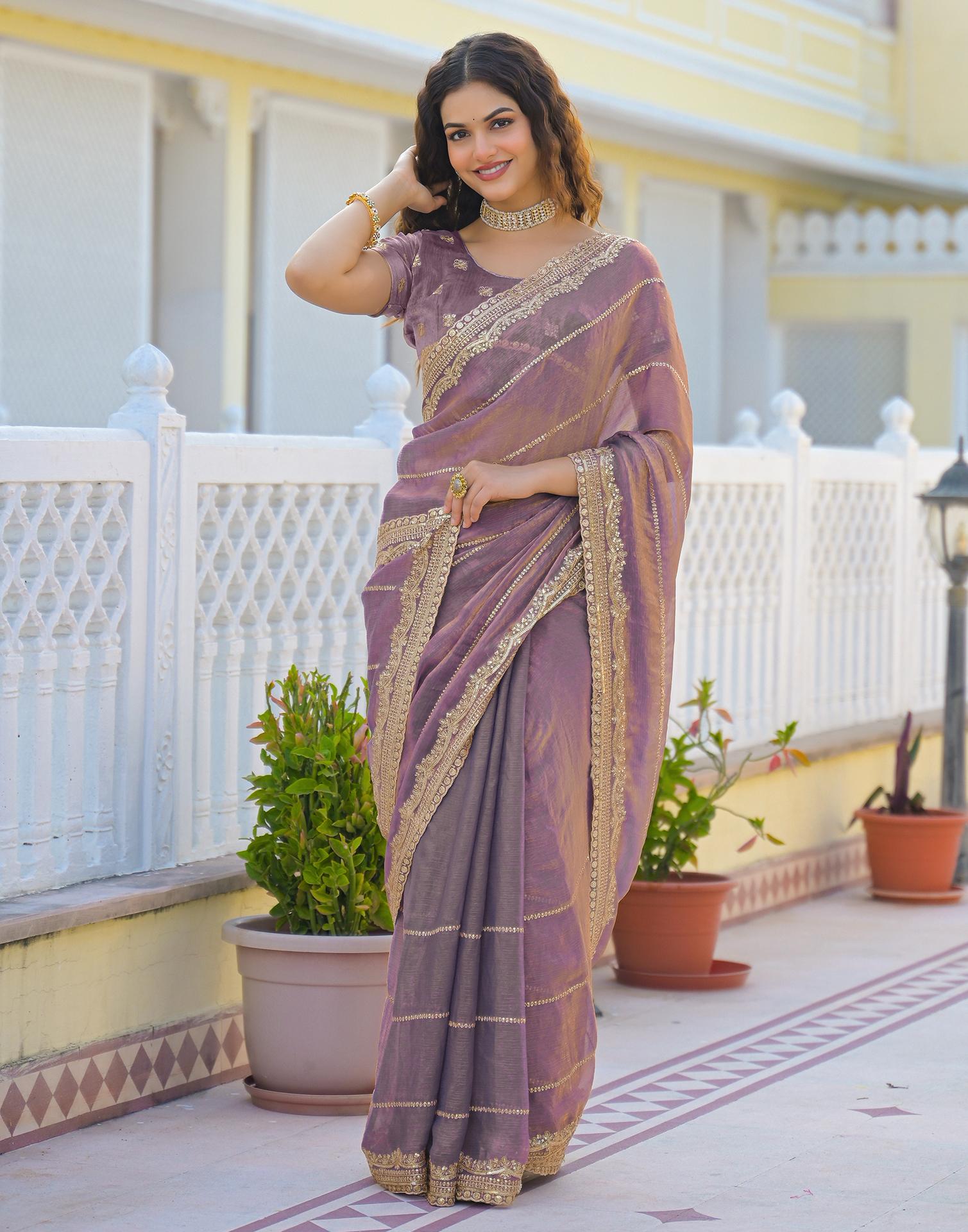 Dusty Mauve Shimmer Sequence Embroidery Saree