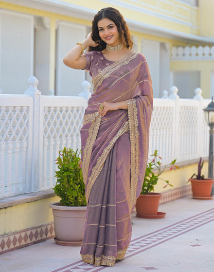 Dusty Mauve Shimmer Sequence Embroidery Saree