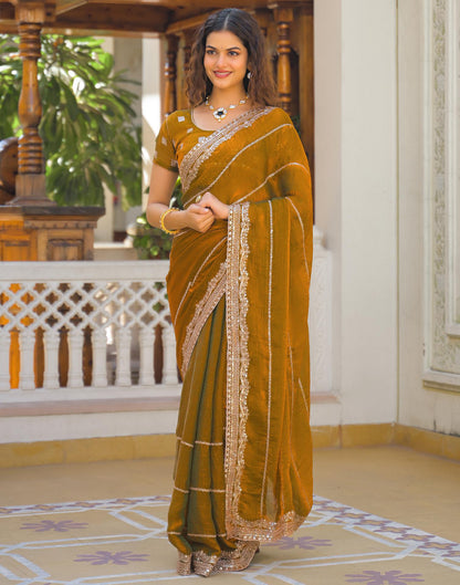 Brown Shimmer Sequence Embroidery Saree