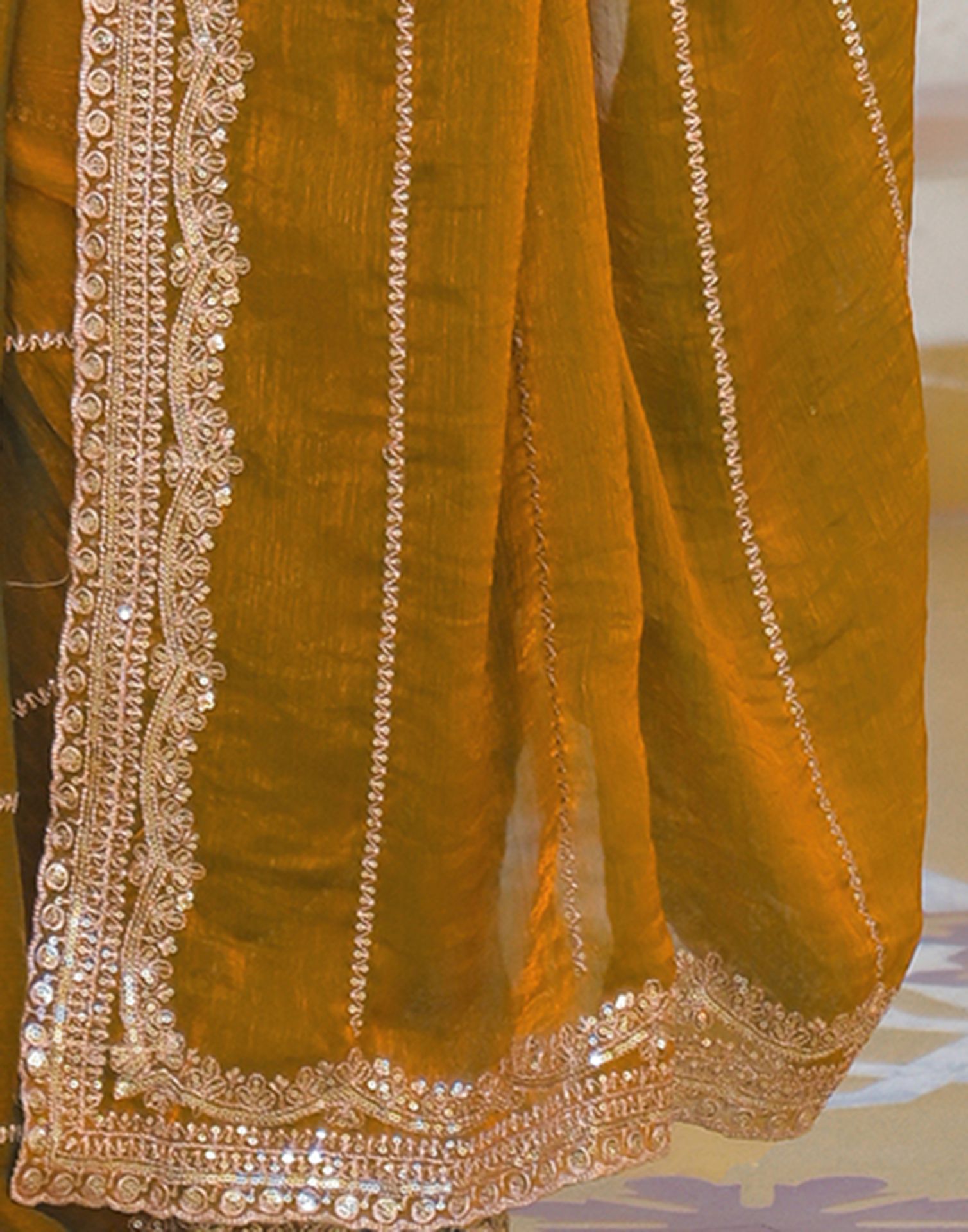 Brown Shimmer Sequence Embroidery Saree
