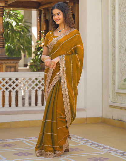 Brown Shimmer Sequence Embroidery Saree