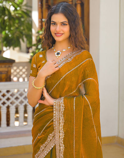Brown Shimmer Sequence Embroidery Saree