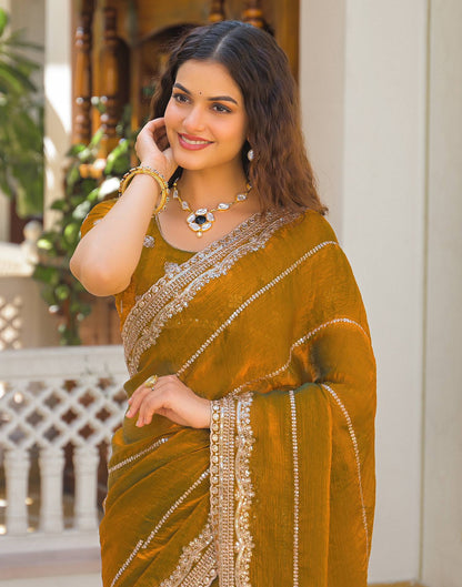 Brown Shimmer Sequence Embroidery Saree
