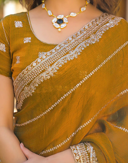 Brown Shimmer Sequence Embroidery Saree