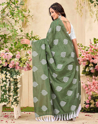 Sage Green Vichitra Silk Printed Saree