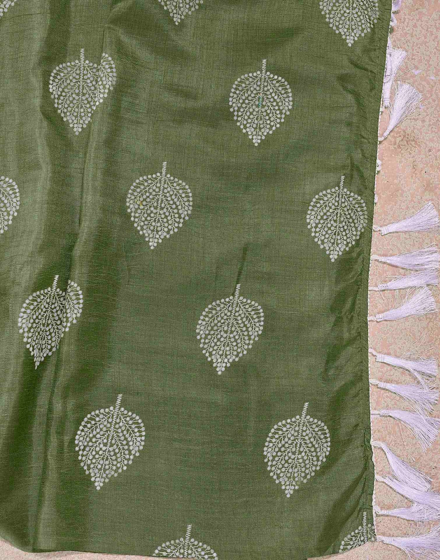 Sage Green Vichitra Silk Printed Saree