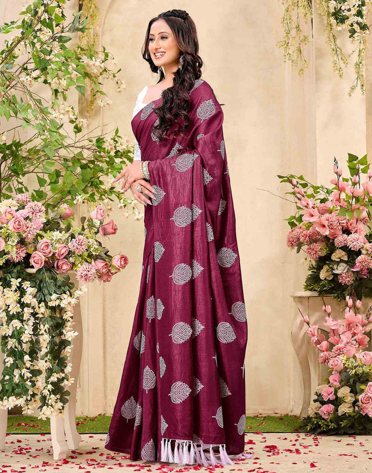 Magenta Vichitra Silk Printed Saree