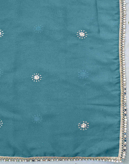 Dusty Teal Blue Georgette Embroidery Saree