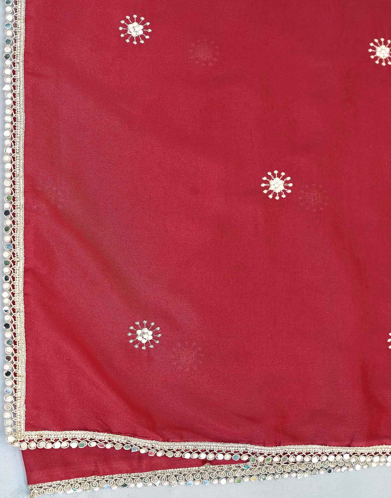 Dark Red Georgette Embroidery Saree