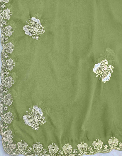 Moss Green Shimmer Georgette Sequence Embroidery saree
