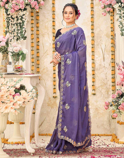 Lavender Shimmer Georgette Sequence Embroidery saree