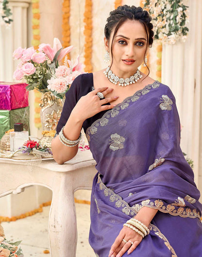 Lavender Shimmer Georgette Sequence Embroidery saree