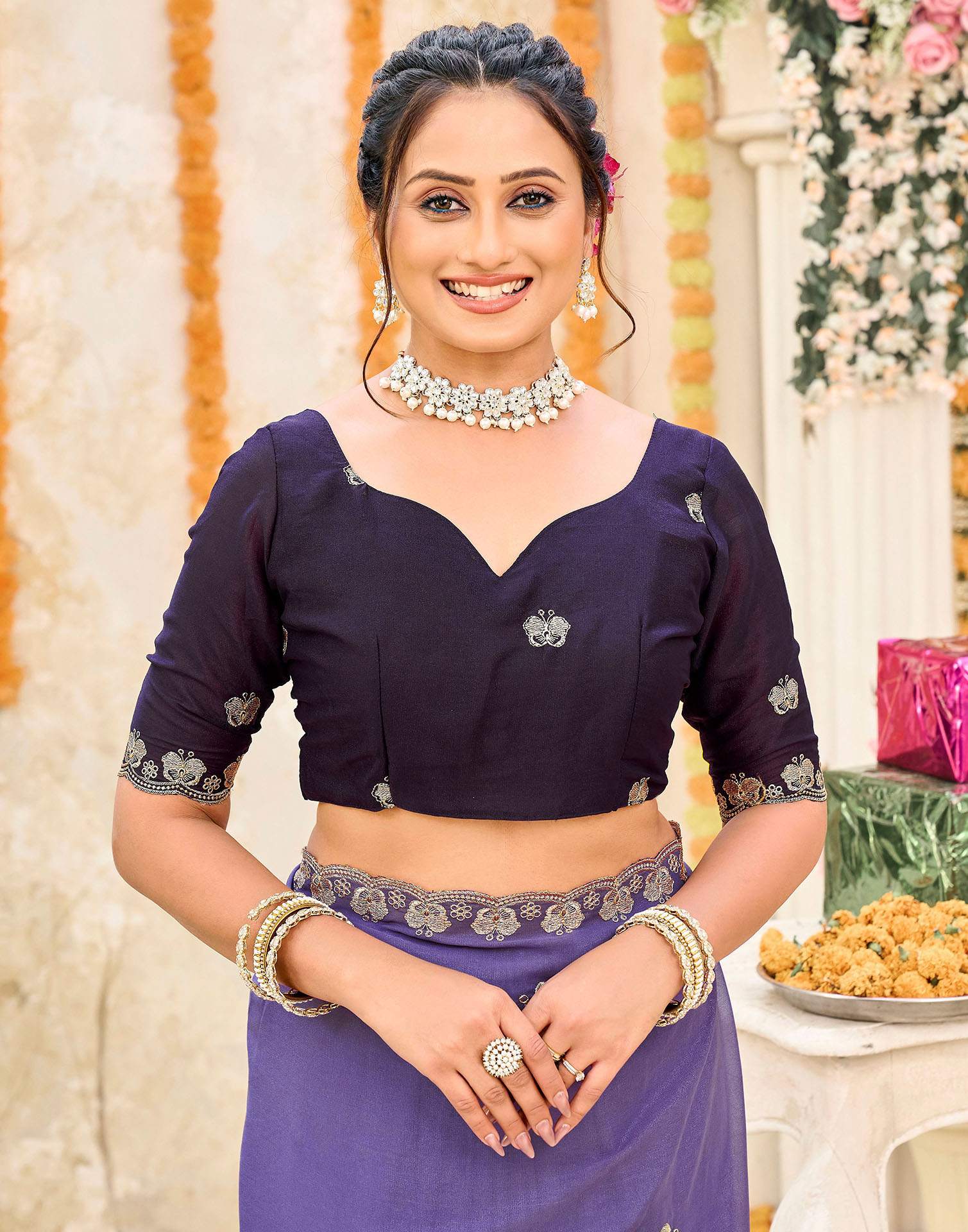 Lavender Shimmer Georgette Sequence Embroidery saree