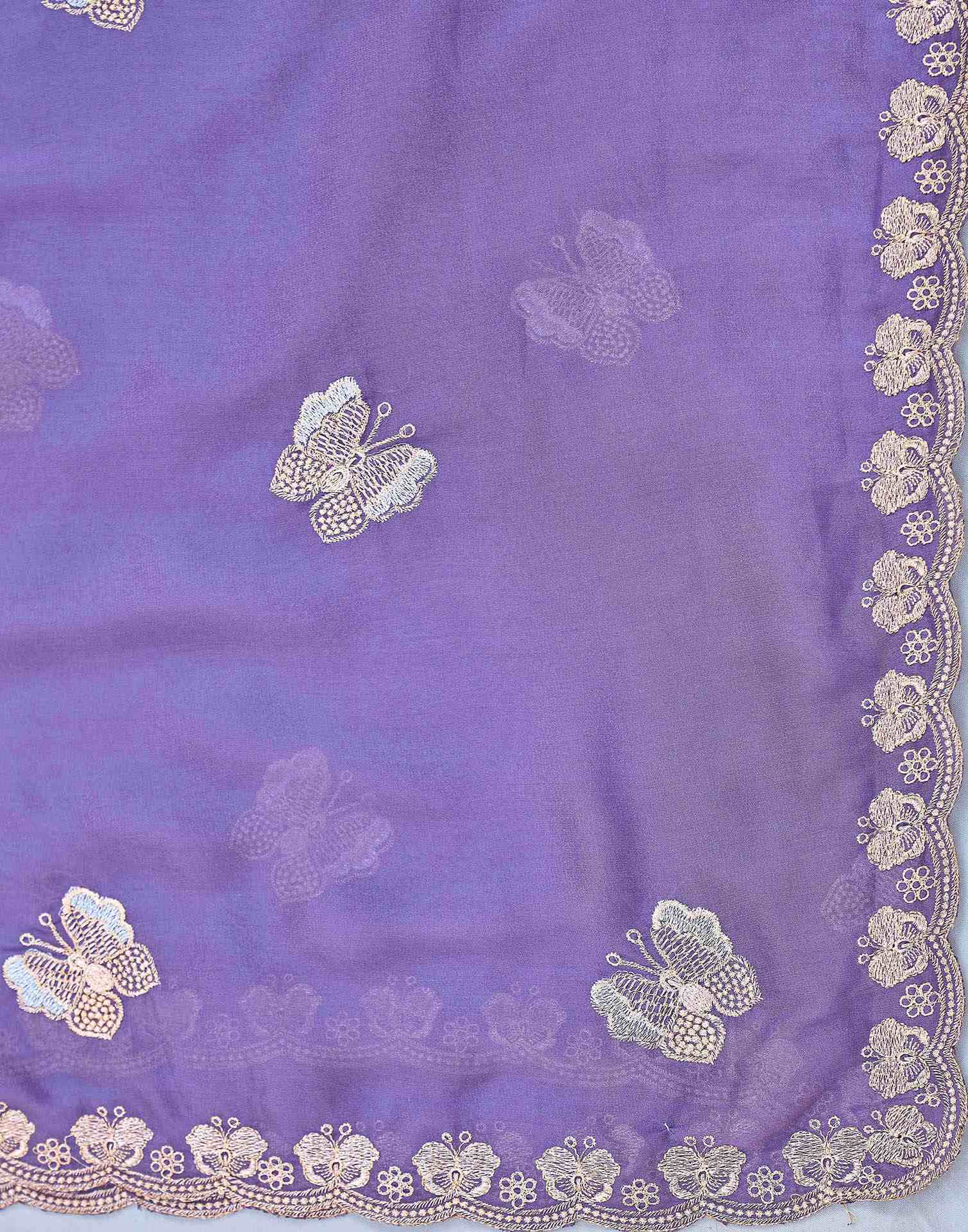 Lavender Shimmer Georgette Sequence Embroidery saree