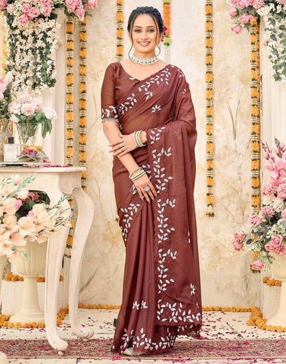 Dusty Maroon Shimmer Georgette Sequence Embroidery saree