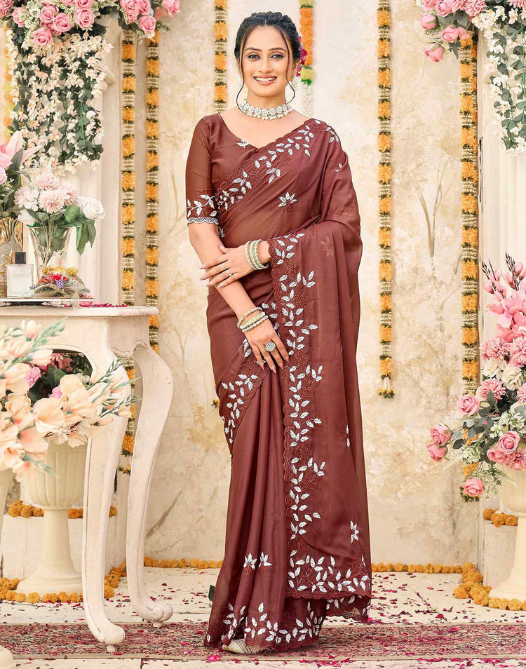 Dusty Maroon Shimmer Georgette Sequence Embroidery saree