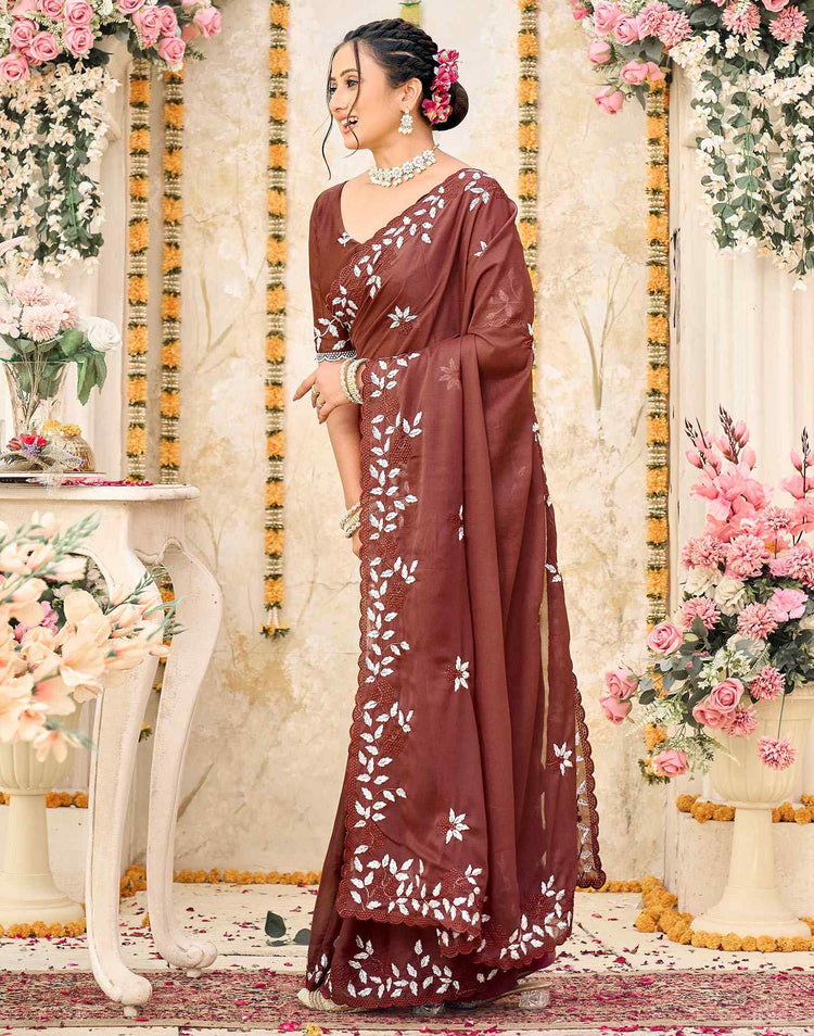Dusty Maroon Shimmer Georgette Sequence Embroidery saree