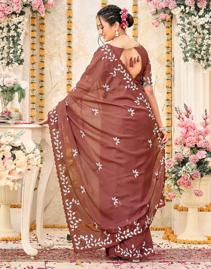Dusty Maroon Shimmer Georgette Sequence Embroidery saree