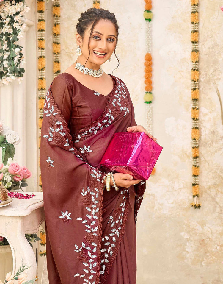 Dusty Maroon Shimmer Georgette Sequence Embroidery saree