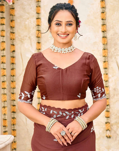 Dusty Maroon Shimmer Georgette Sequence Embroidery saree
