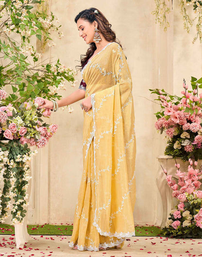 Light Yellow Shimmer Chiffon Sequence Embroidery saree