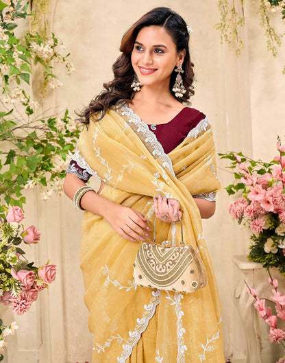 Light Yellow Shimmer Chiffon Sequence Embroidery saree