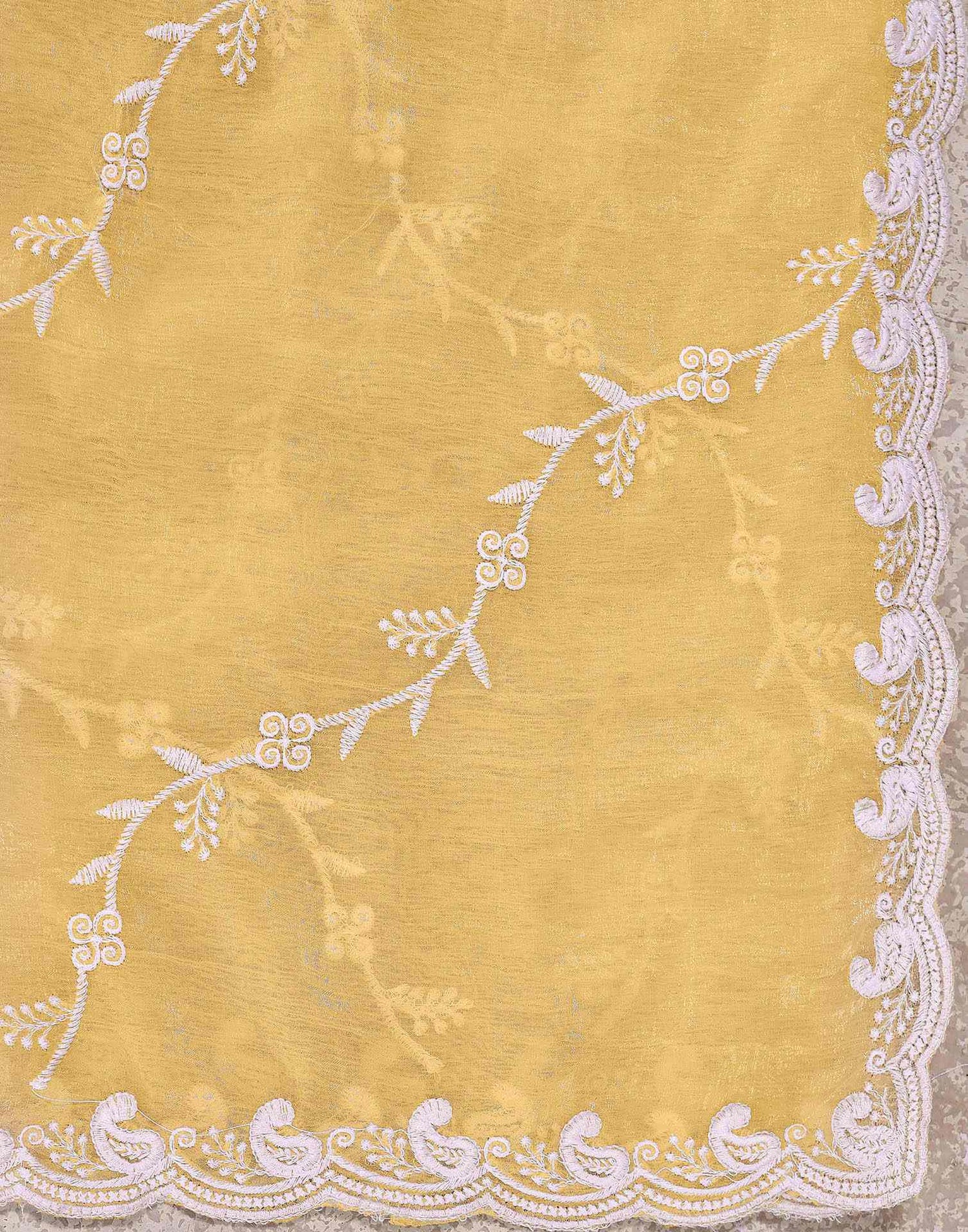 Light Yellow Shimmer Chiffon Sequence Embroidery saree