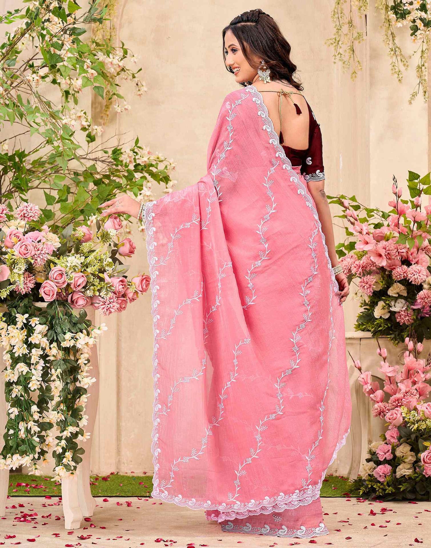 Light Pink Shimmer Chiffon Sequence Embroidery saree