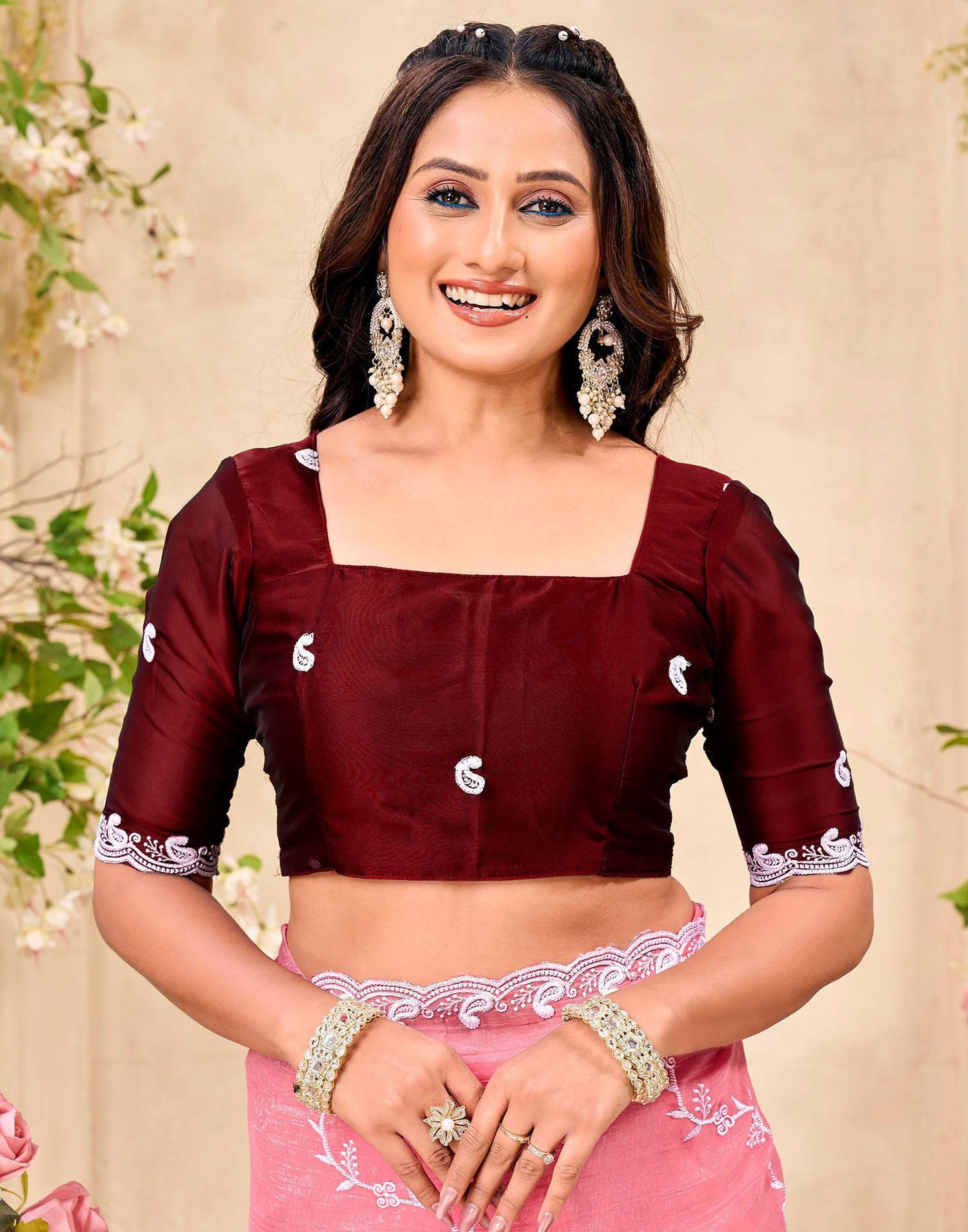 Light Pink Shimmer Chiffon Sequence Embroidery saree