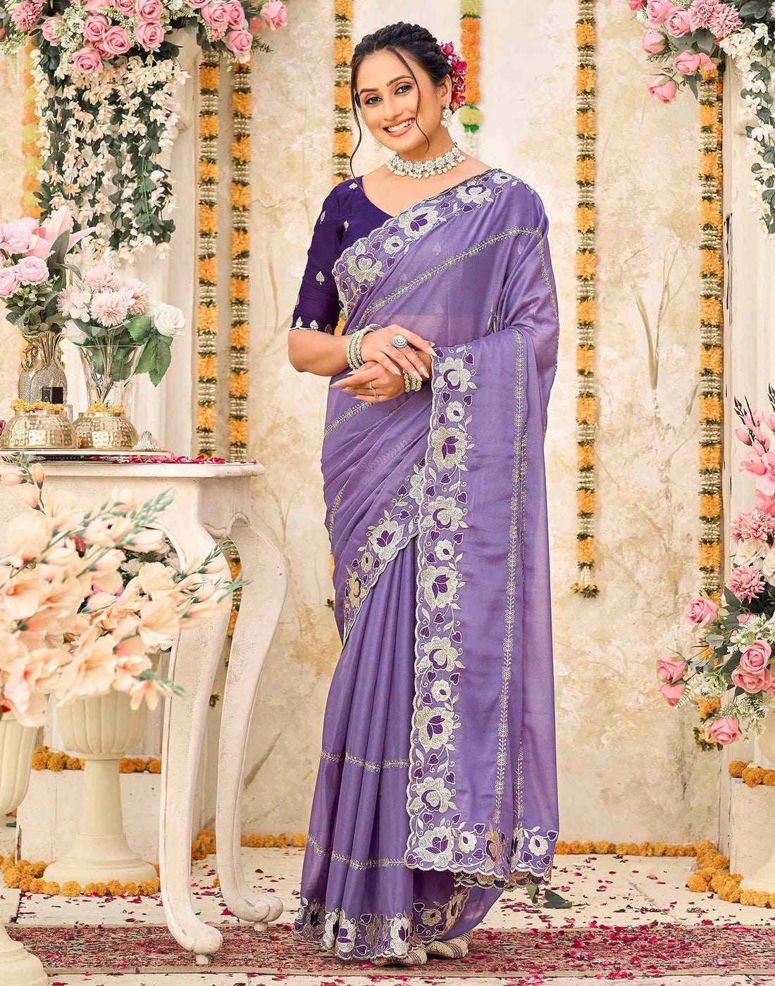Lavender Shimmer Embroidery Saree