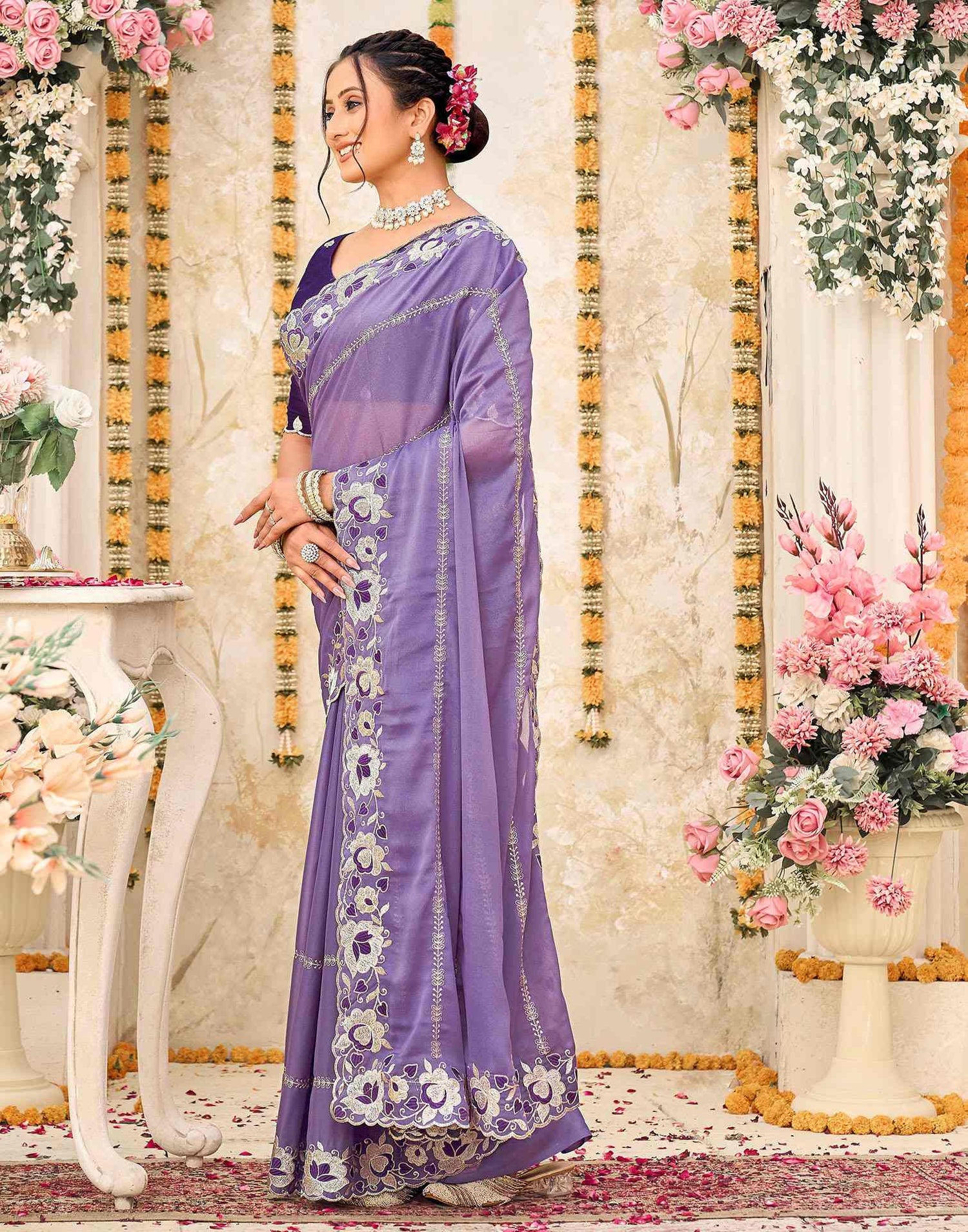 Lavender Shimmer Embroidery Saree