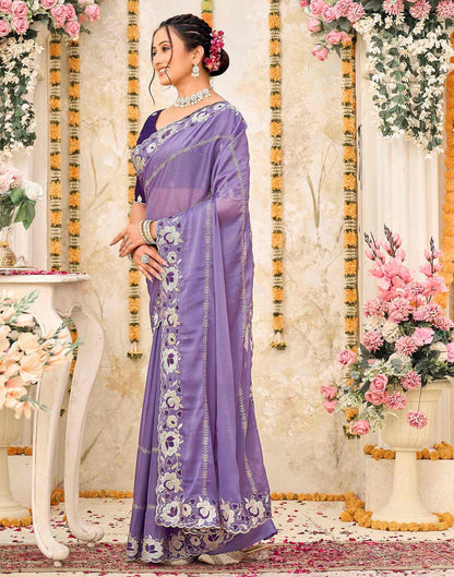 Lavender Shimmer Embroidery Saree