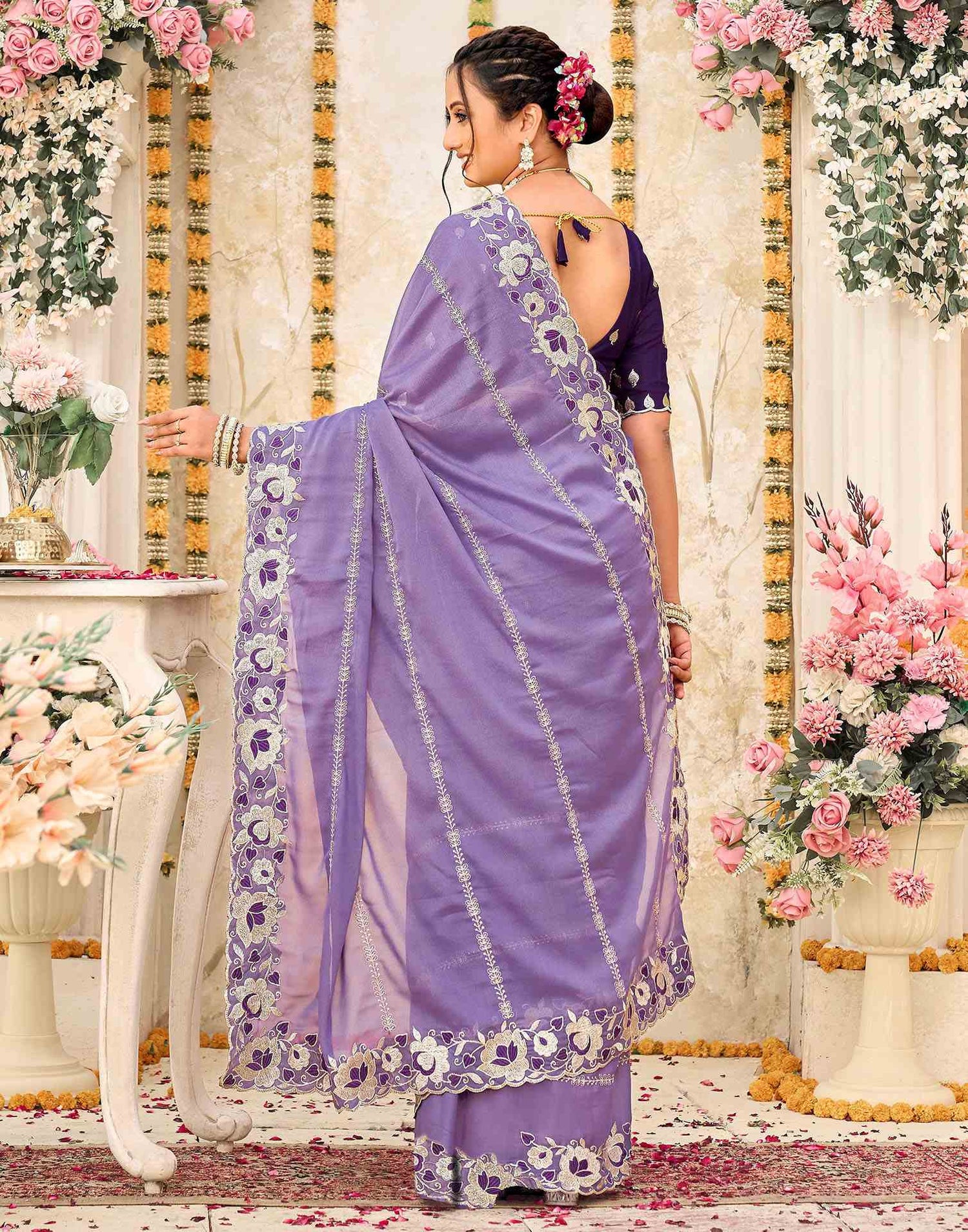 Lavender Shimmer Embroidery Saree