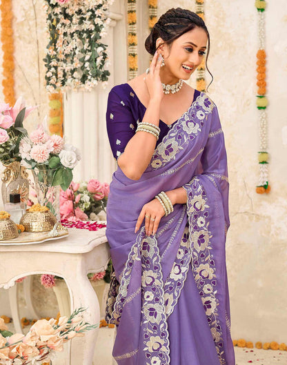 Lavender Shimmer Embroidery Saree