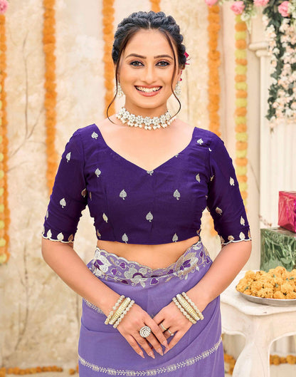 Lavender Shimmer Embroidery Saree