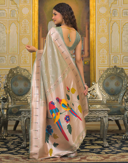 Mint Green Silk Woven Paithani Saree