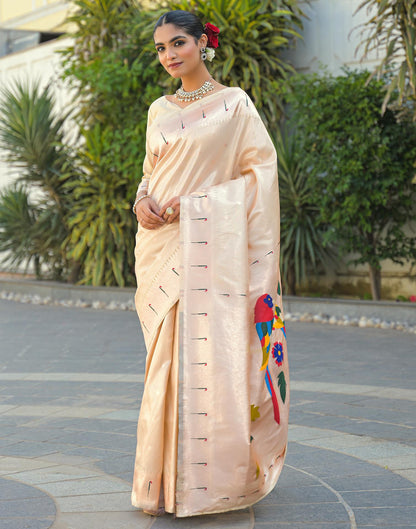 Cream Silk Woven Paithani Saree