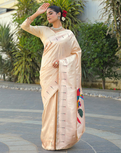 Cream Silk Woven Paithani Saree