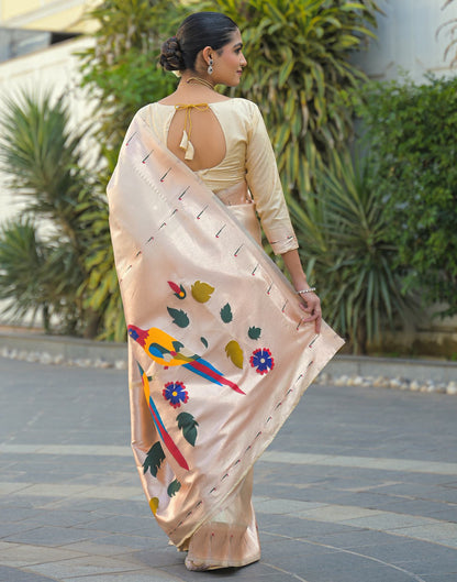 Cream Silk Woven Paithani Saree