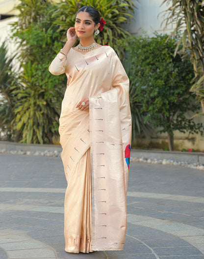 Cream Silk Woven Paithani Saree