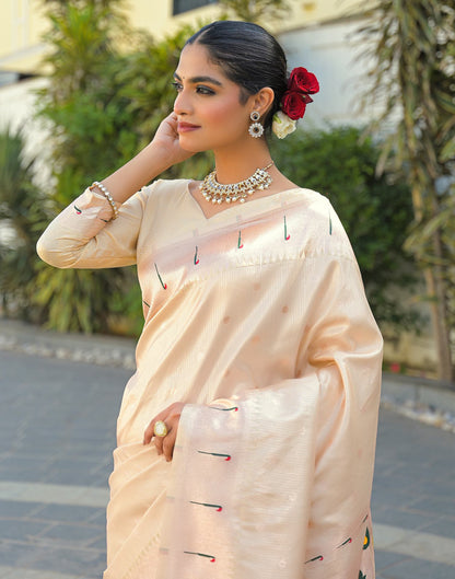 Cream Silk Woven Paithani Saree