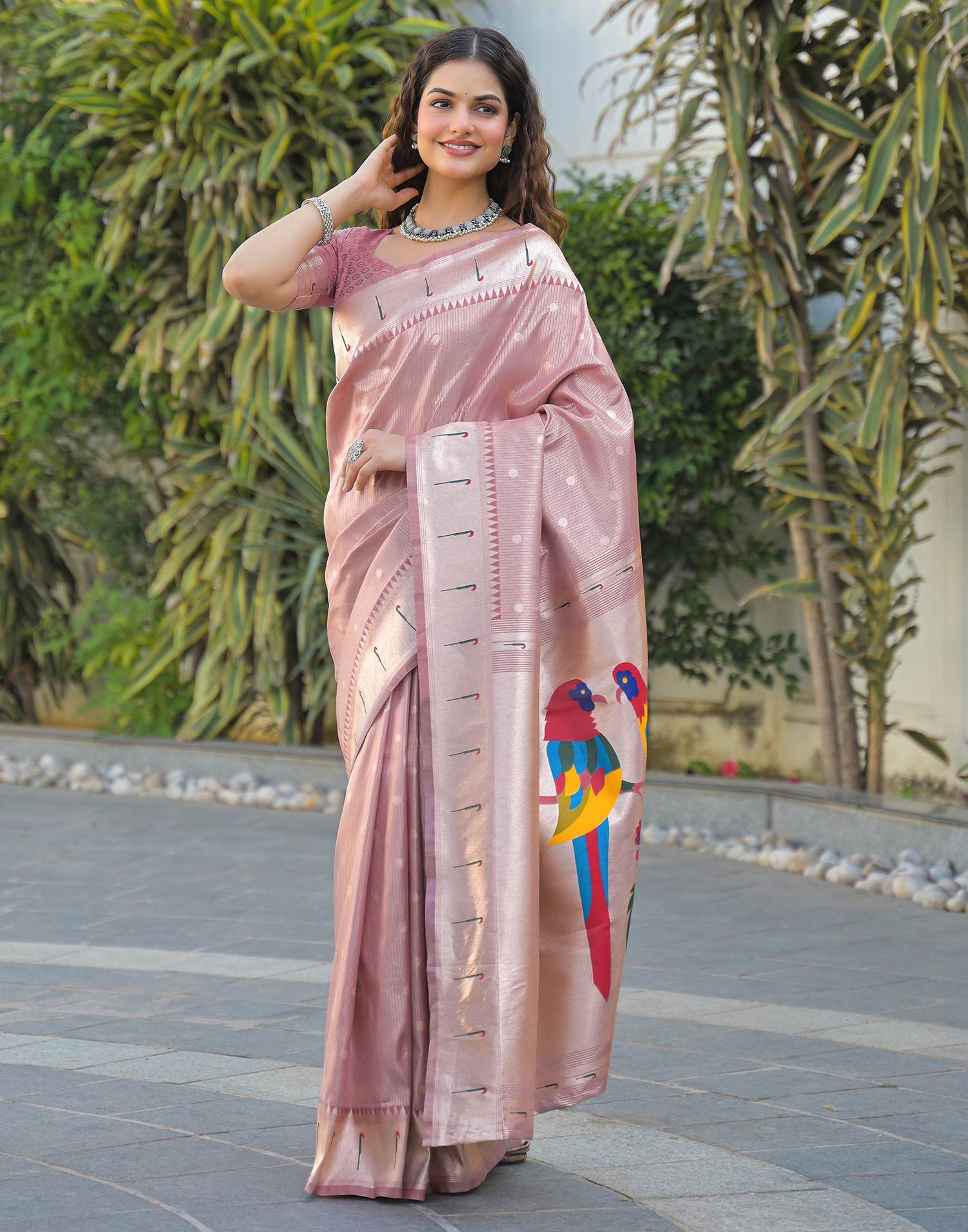 Mauve Silk Woven Paithani Saree