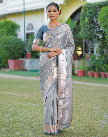 Dusty Blue Silk Woven Paithani Saree