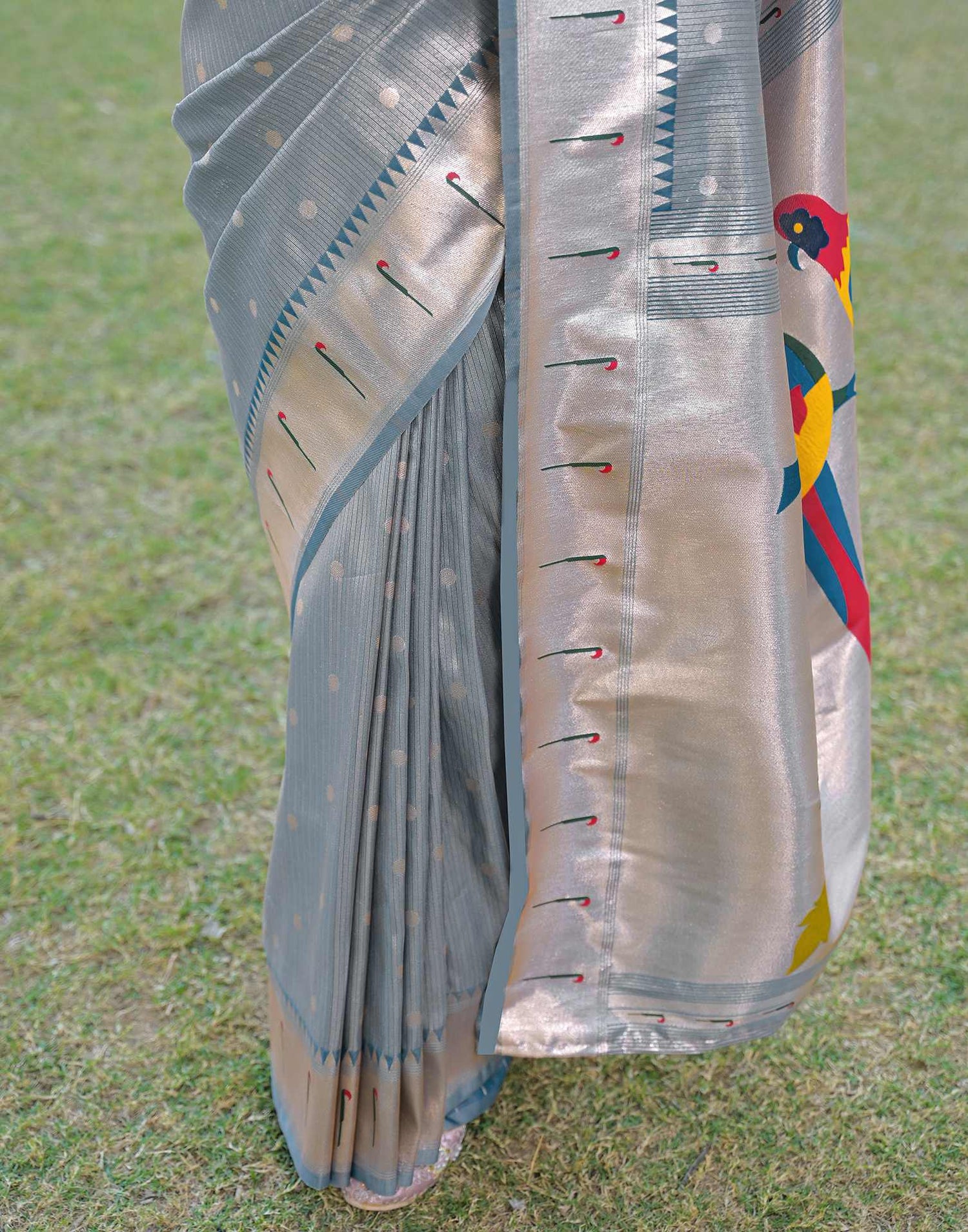 Dusty Blue Silk Woven Paithani Saree