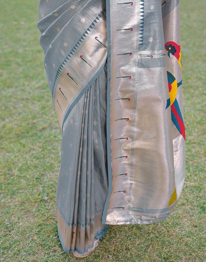 Dusty Blue Silk Woven Paithani Saree