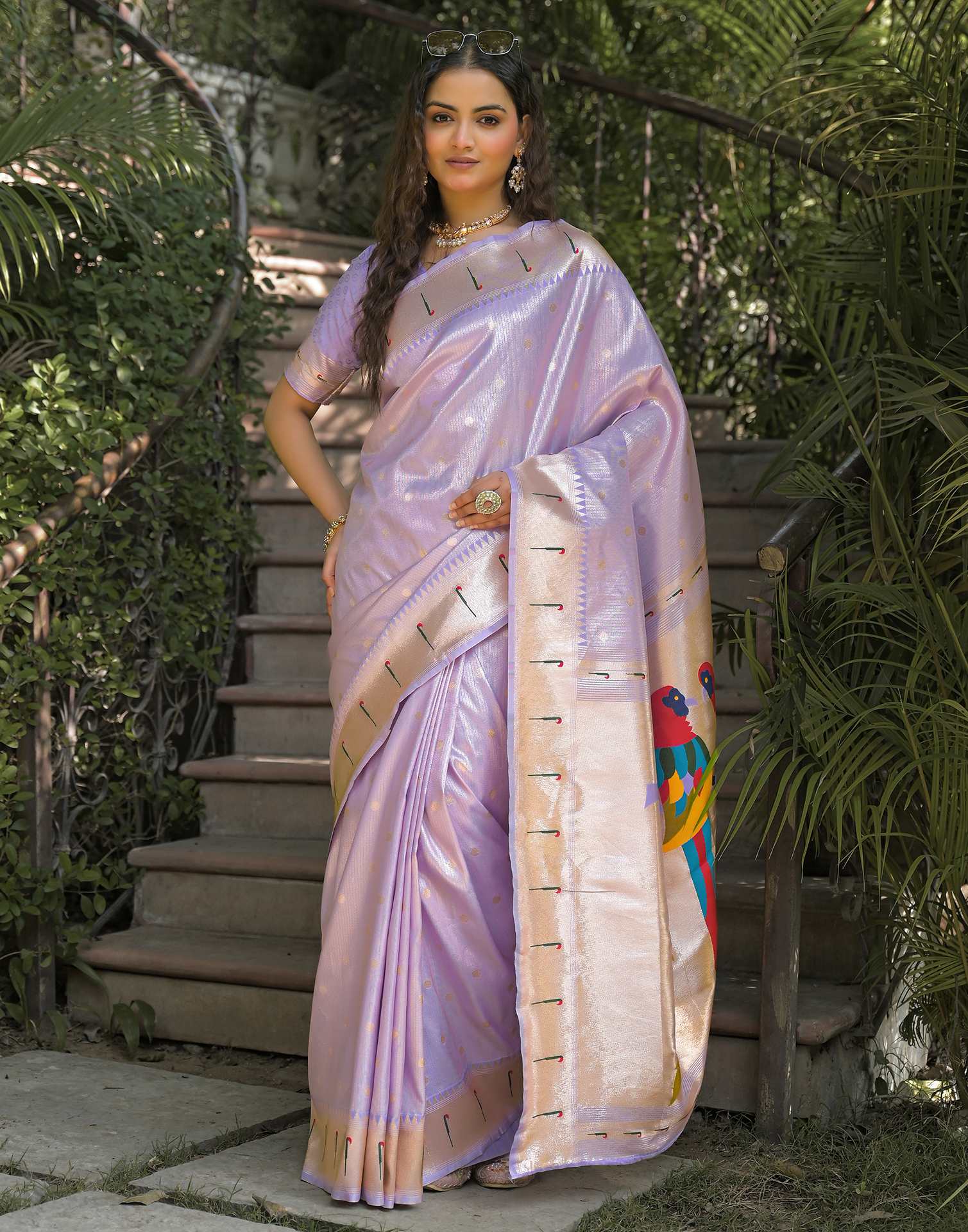 Lavender Silk Woven Paithani Saree