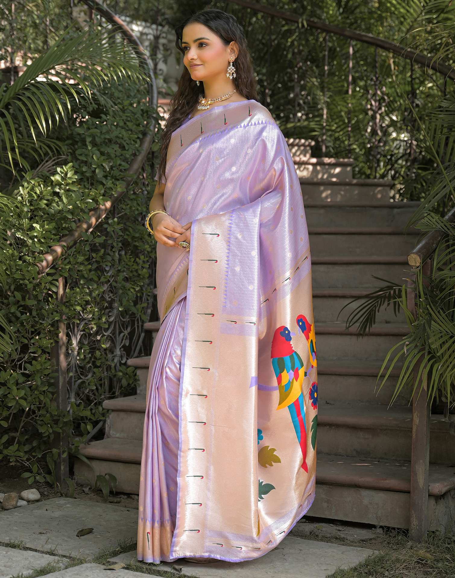 Lavender Silk Woven Paithani Saree