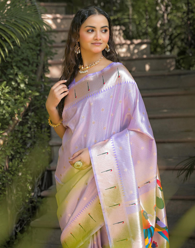 Lavender Silk Woven Paithani Saree